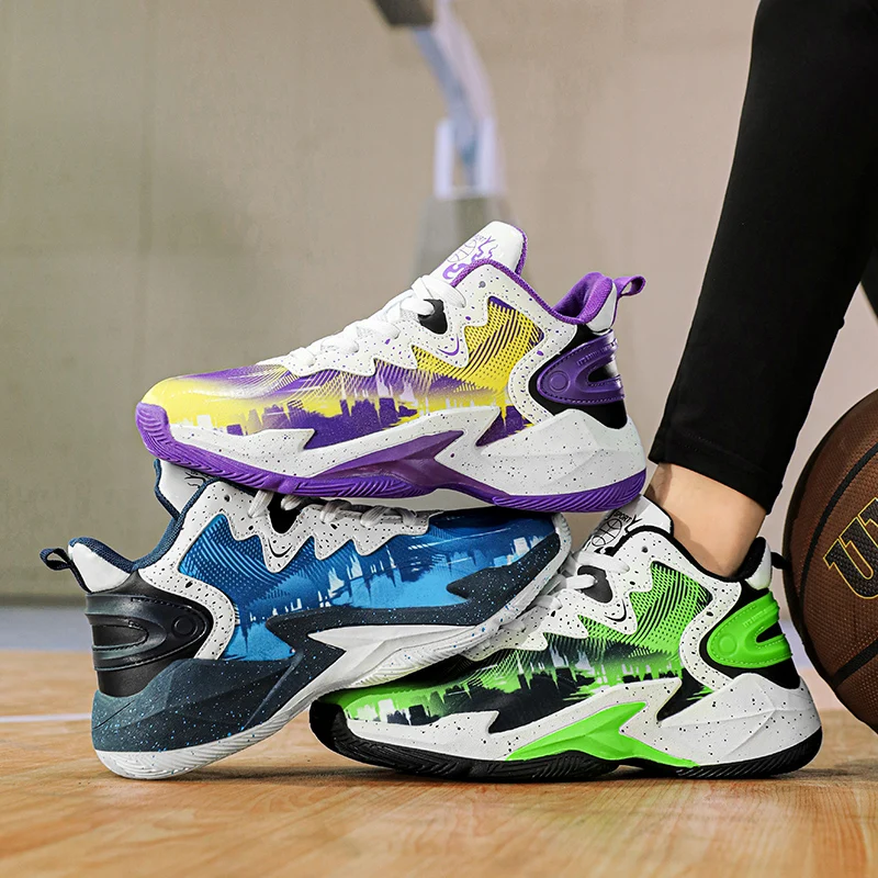 Swivel Buckle Children Sports Shoes High Top Kids Basketball Shoes Non-slip Boys Sneakers Casual Breathable Running Trainers