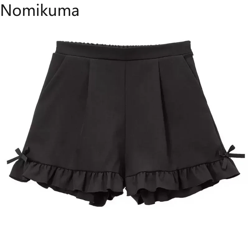 Cute Shorts for Women 2025 New Bottoms Japanese Pantalones Cortos De Mujer Ruffles Bow Lace Slim Fit Summer Black Shorts 49D675