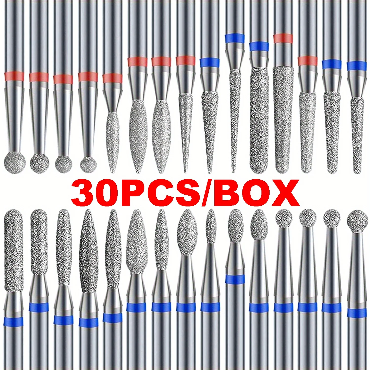 

30PCS/BOX Diamond Nail Drill Bits Set，Cuticle Bits，Nail Tech Manicure Pedicure Remover Tools for Acrylic Gel Nails Salon Home