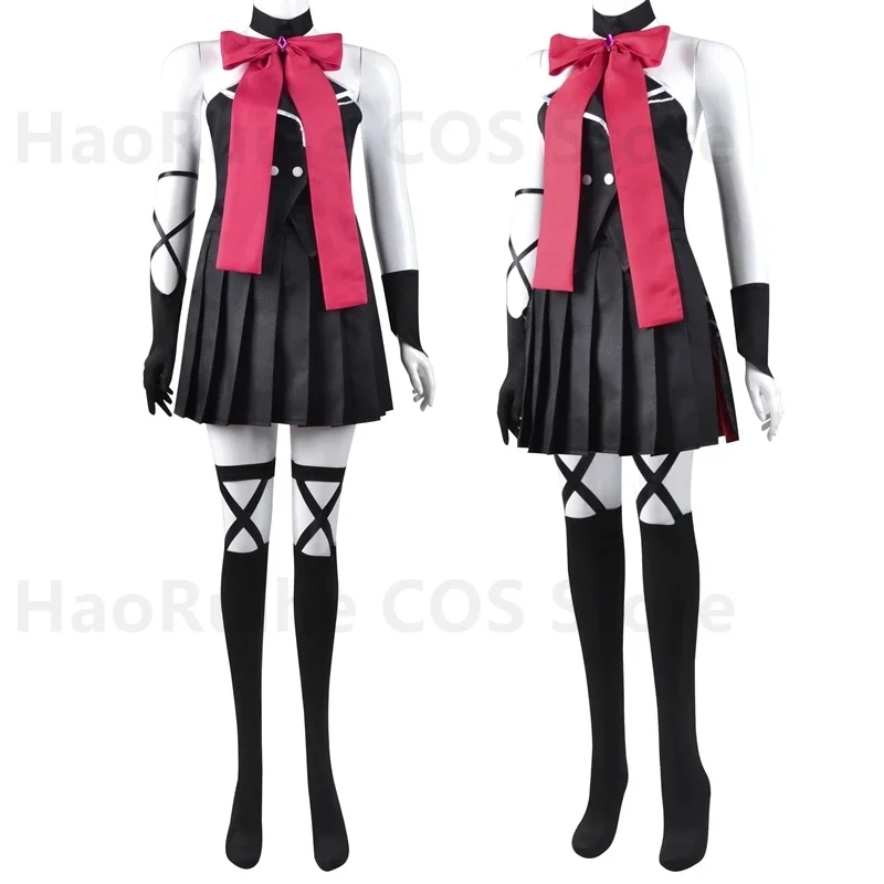 CosplayAnime Engage Kiss Kisara vestido de Cosplay Csotume mujer Sexy negro Tops falda guantes calcetines fiesta Halloween conjunto de ropa