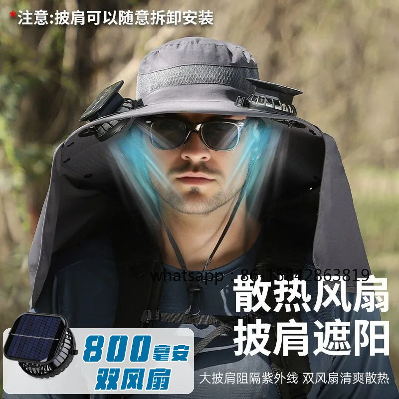 Large Shawl Outdoor Fishing Hat Men's Neck Protection Sun Protection Large Edge Face Cover Rechargeable Solar Model