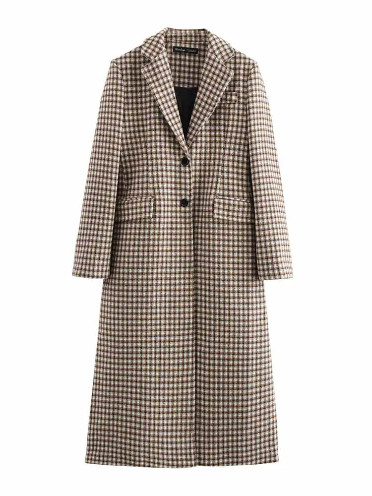 

HH New Woman Early Spring Retro Fashion Long Sleeves Plaid Long Jacket Female Casual Street Style Loose Versatile Overcoat