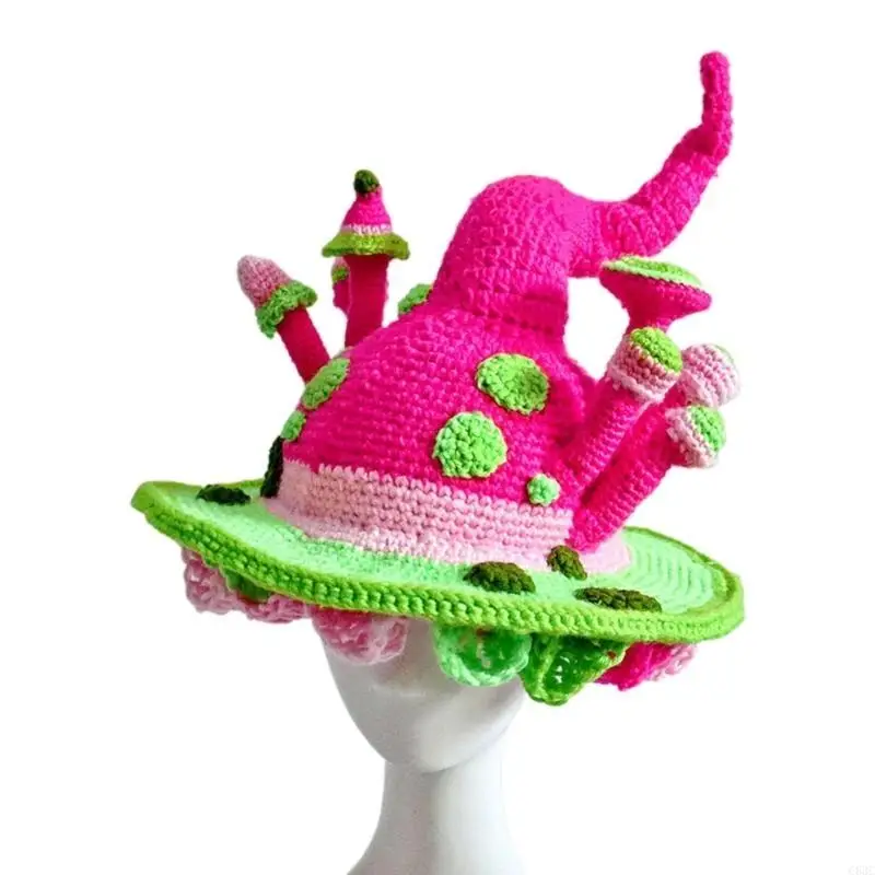 

C63C Knitted Fairy Hat for Halloween Party Adult Kids Carnival Party Cosplay Hat