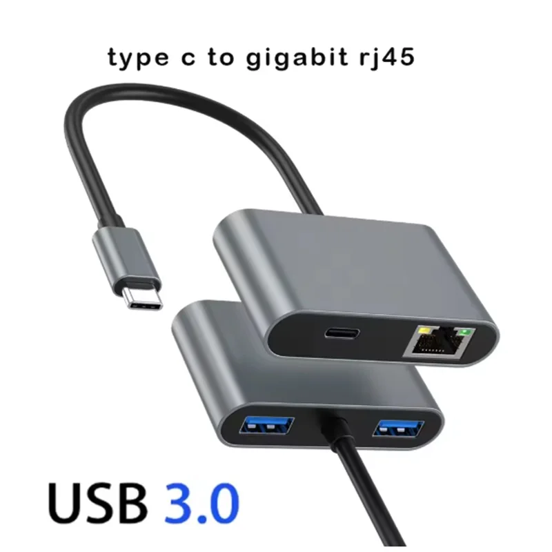60W PD 1000Mbps USB C to Ethernet Adapter  Type-C Charging Port Type-C To RJ45 2 USB 3.0 Ports Network Adapter for Laptop PC