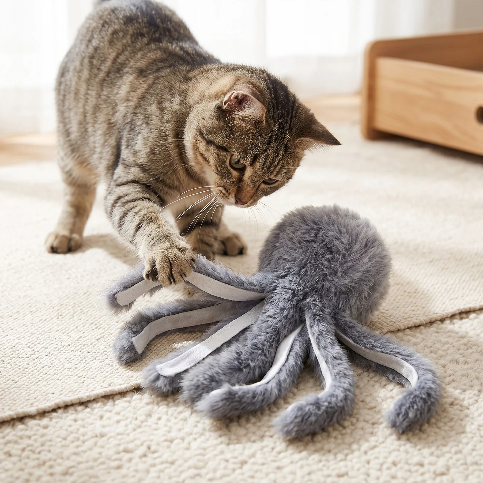 Rabbit Fur Octopuss Cat Teaser Toy With Fur Soft Texture Plush Octopuss Toy for Cat Lightweight for Kitten Teasing Chewing