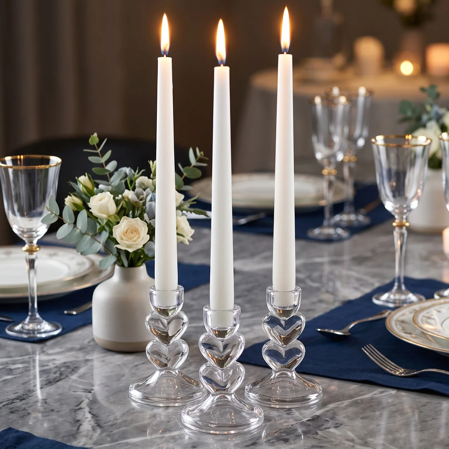 Heart Shape Clear Glass Taper Candle Holder Romantic Candlestick Table Centerpiece for Wedding Dinner Party Home Decor
