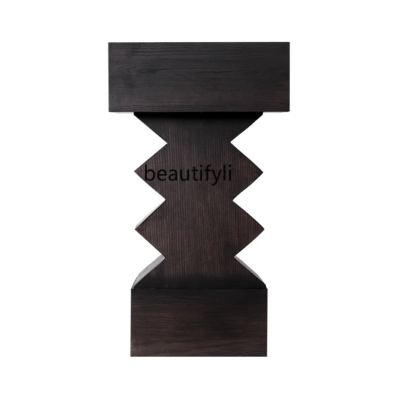 

A50 Geometric square wooden pier, log flower stand, floor-to-ceiling ornament, B & B hotel, wabi sandy wind, solid wood base