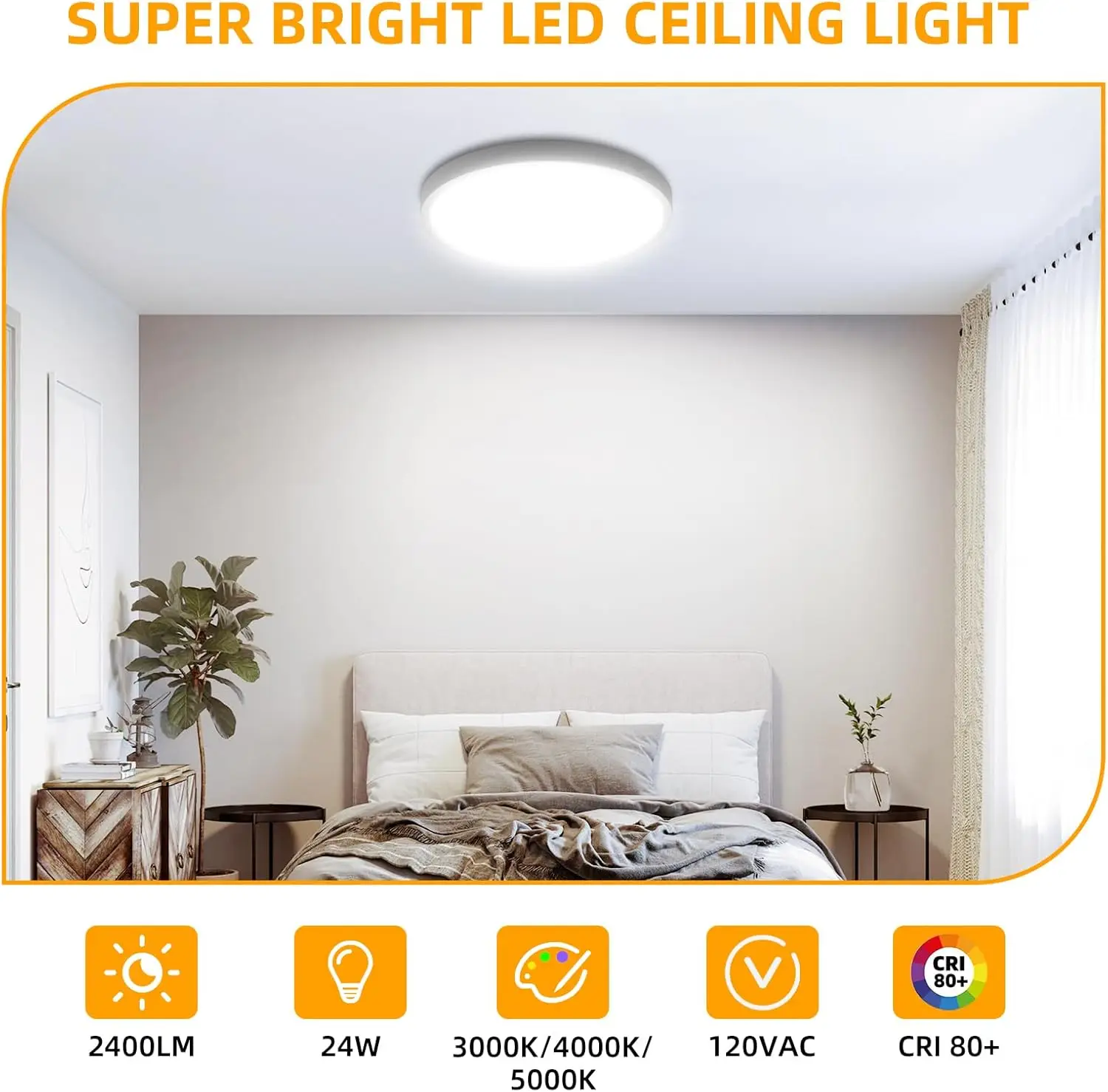 6Pack 12 Inch Flush Ceiling Light Fixture,24W 2400Lm Super Slim Led Ceiling Light 3000K/4000K/5000K Cct Selectable,Flush Mount