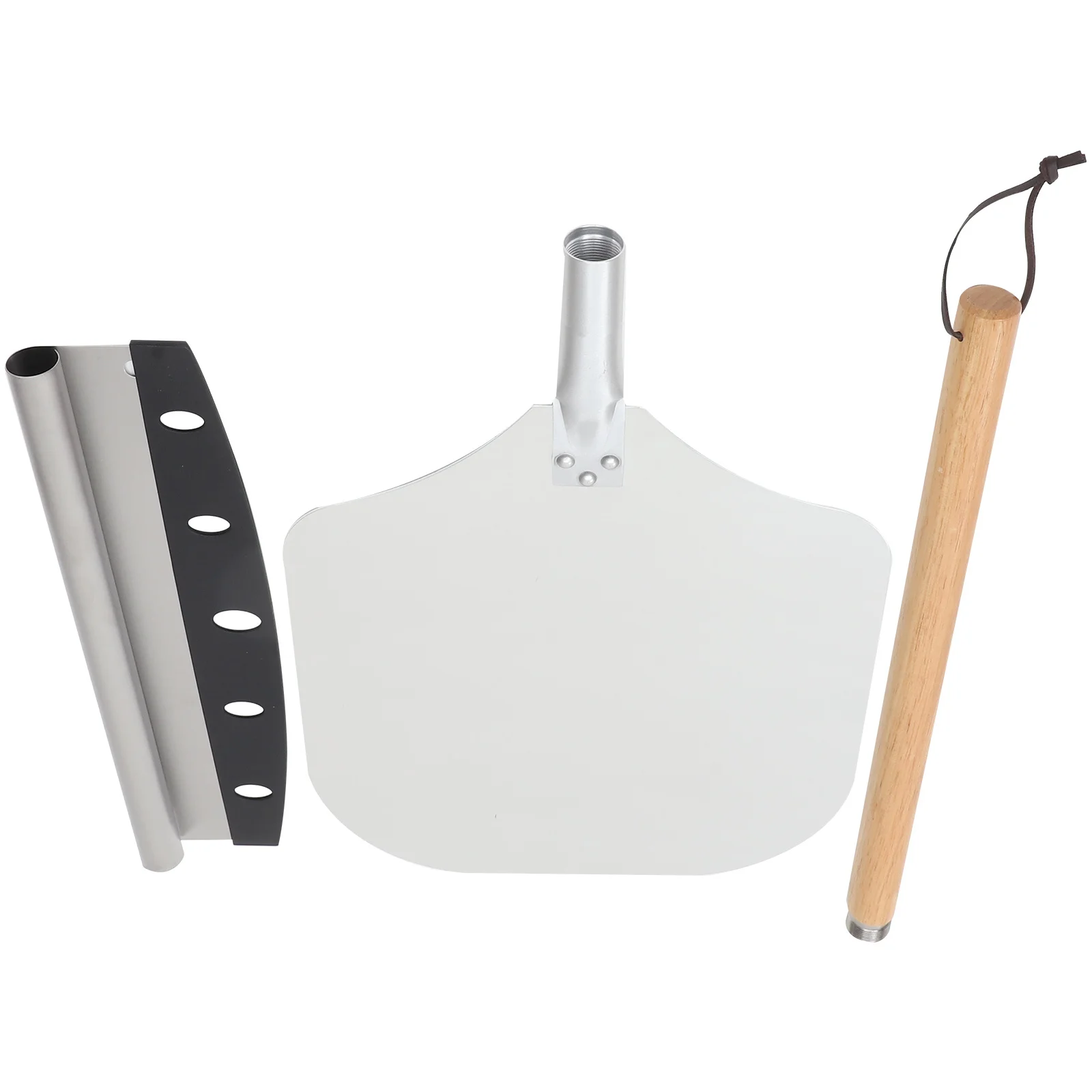 

2 pcs 1 Set Pizza Cutter Aluminum Baking Shovel Detachable Wooden Handle Rustproof Easy Clean Kitchen Tools Baking Supplies Cake