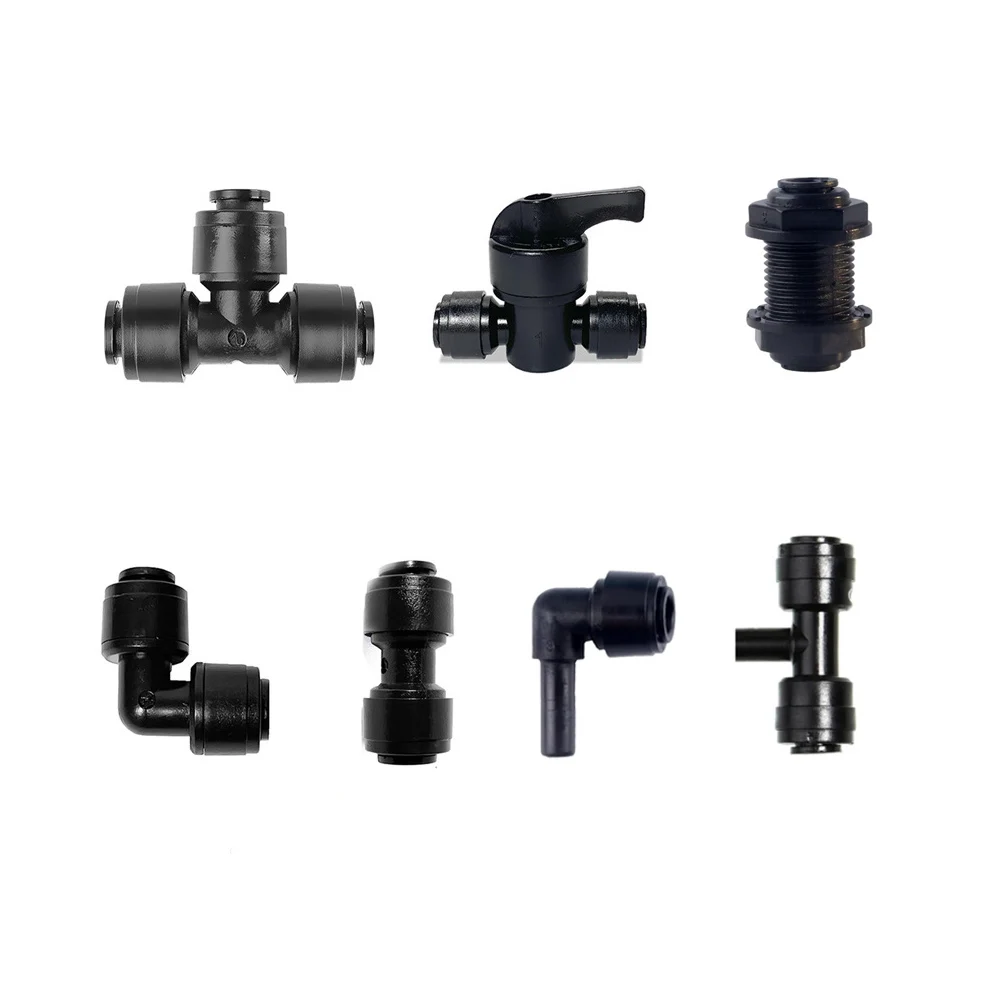 Black RO Water Fitting, Straight Elbow Tee, POM Coupling Hose, PE Pipe, Glass Bulkhead Connector,Water Filter Parts, 1/4 