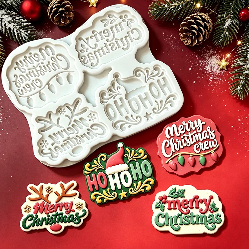 Merry Christmas Letter Silicone Mold for Sugarcraft Resin Cupcake Baking Fondant Cake Decorating Tools