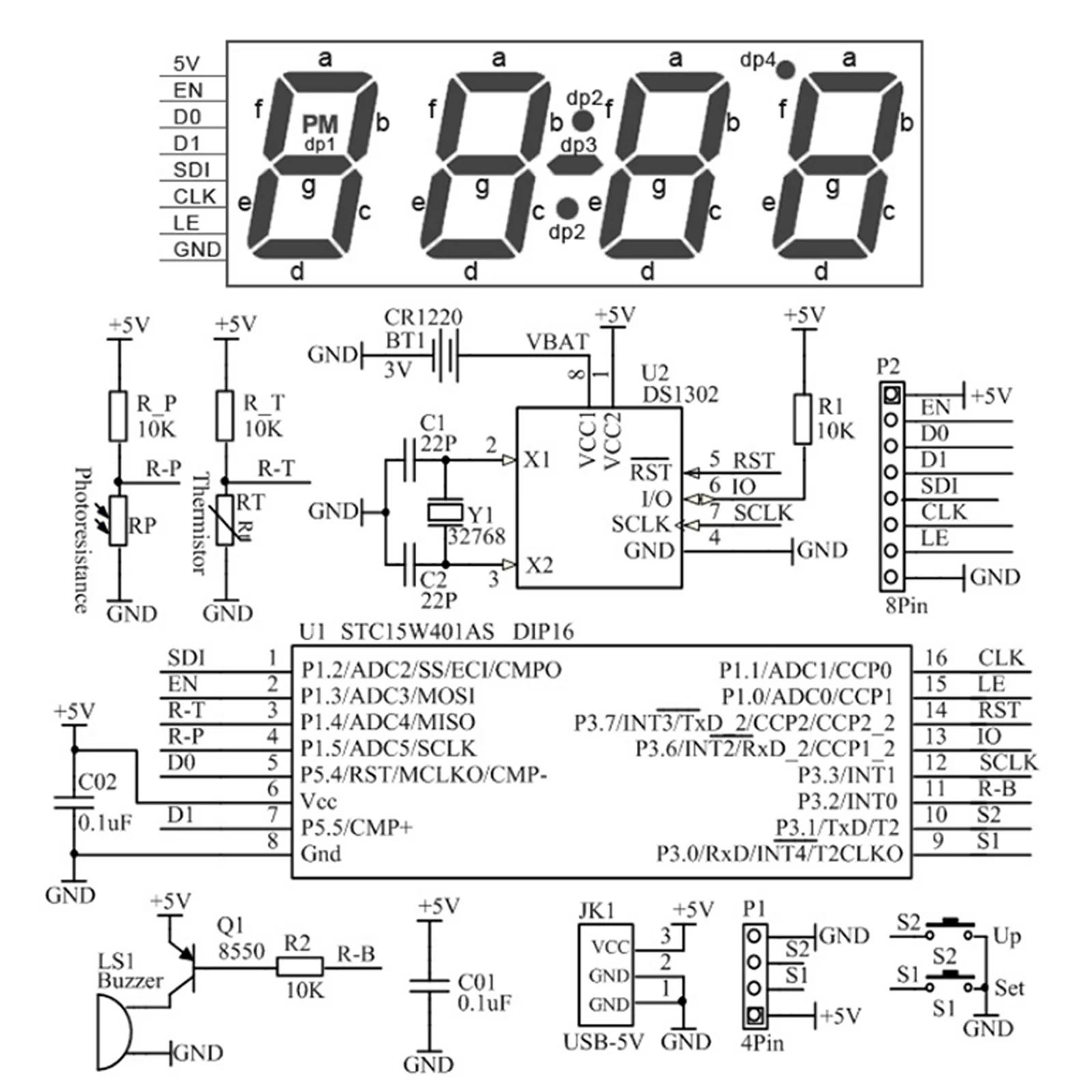 DIY zestaw elektroniczny zegar LED mikrokontroler zestaw cyfrowy zegar czas światła/kontrola światła termometr czerwony/niebieski/zielony/biały