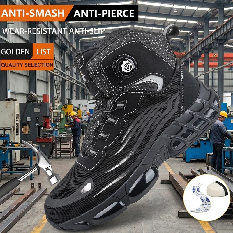 Mesh Upper TPU Sole Rotating Lacing Steel Cap Puncture Proof Impact Resistant Work shoes Unisex for Factory Safety shoes