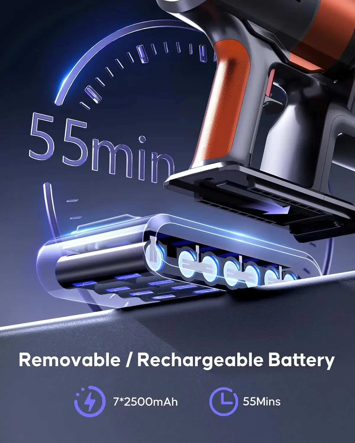 경량 진공 청소기, 40Kpa 스틱 진공 청소기, 450W 강력한 진공 청소기, 최대 55 분 작동 시간 1.5L 먼지 컵