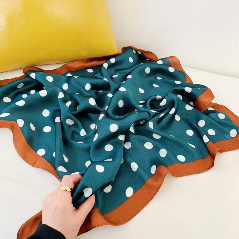 70*70cm Fashion Handkerchief Dot Print Silk Satin Neck Scarf For Women Small Shawls Hair Scarfs Female Bag Scarves For Ladies