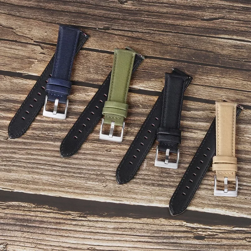 Nylon Canvas Leather Strap 20mm 22mm for Omega for Swatch for Samsung Galaxy Watch 4/5/6 Quick Release Men Women Sport Watchband image 6