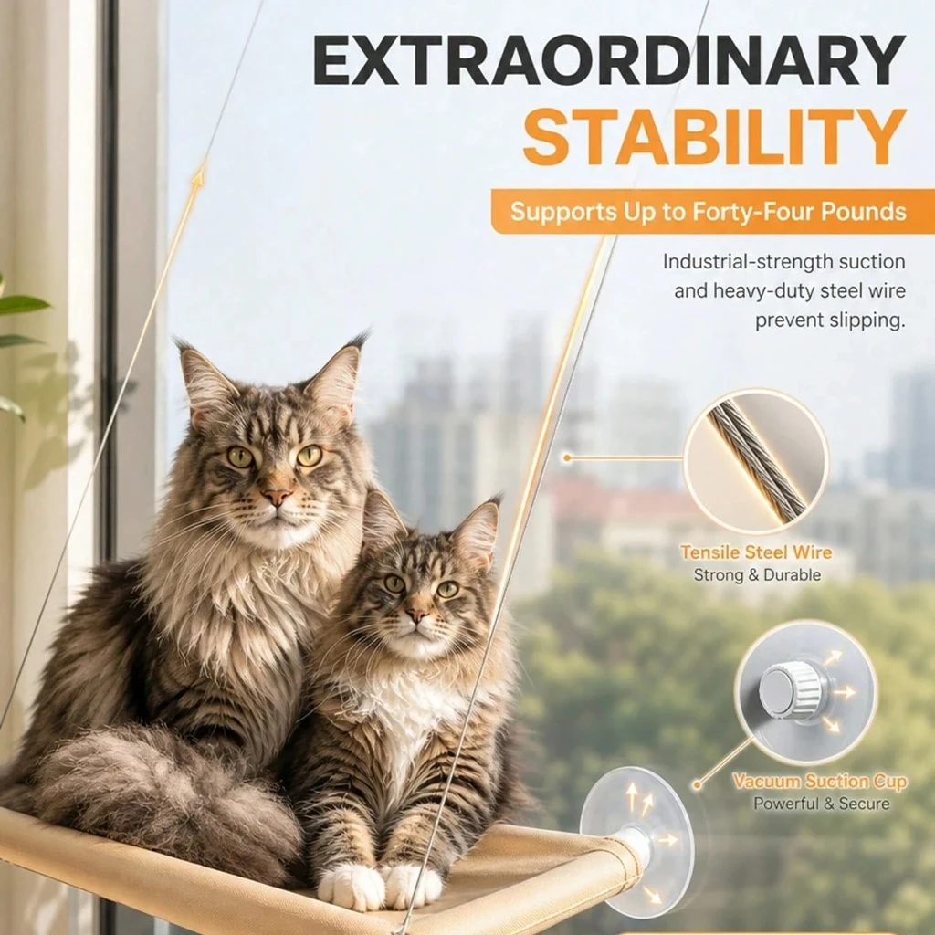 Cat Hammock Window Perch Heavy Duty Suction Cup Bed Washable Foldable Kitty Sunbathing Seat Large Pet Supplies