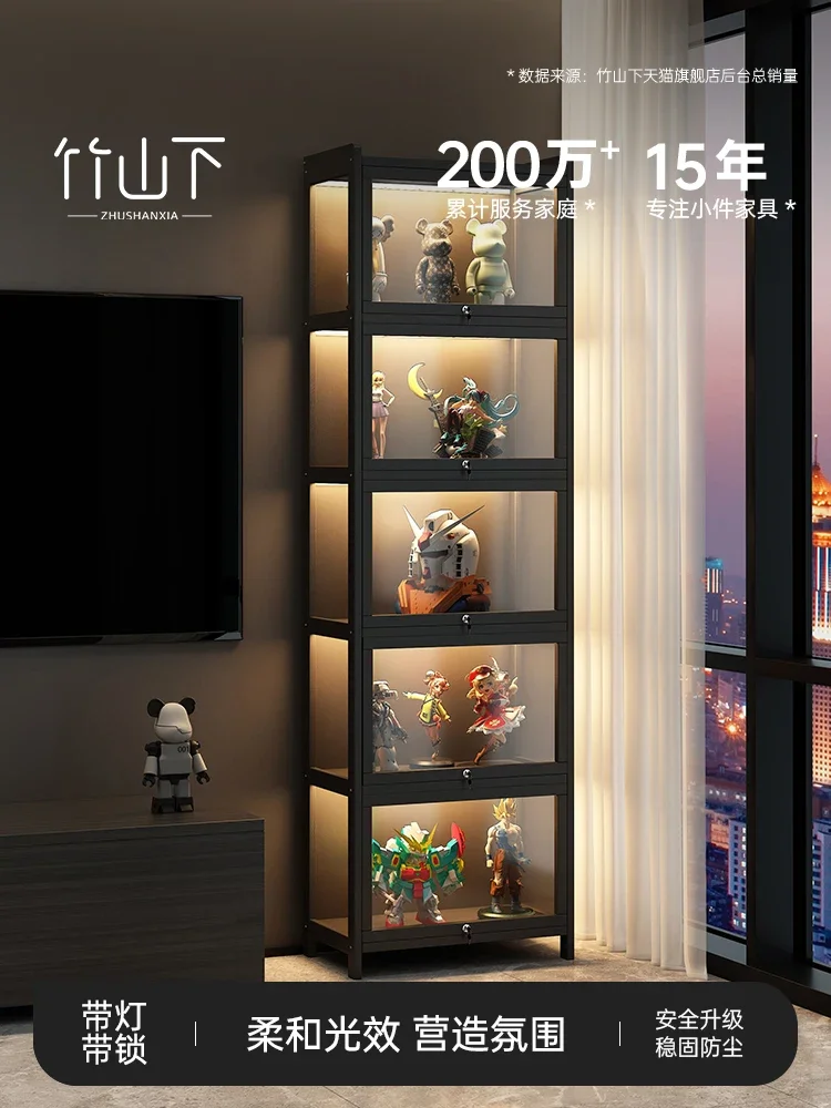 Display cabinet Household transparent acrylic glass multi-layer storage cabinet Floor-to-ceiling with lock and light model stora