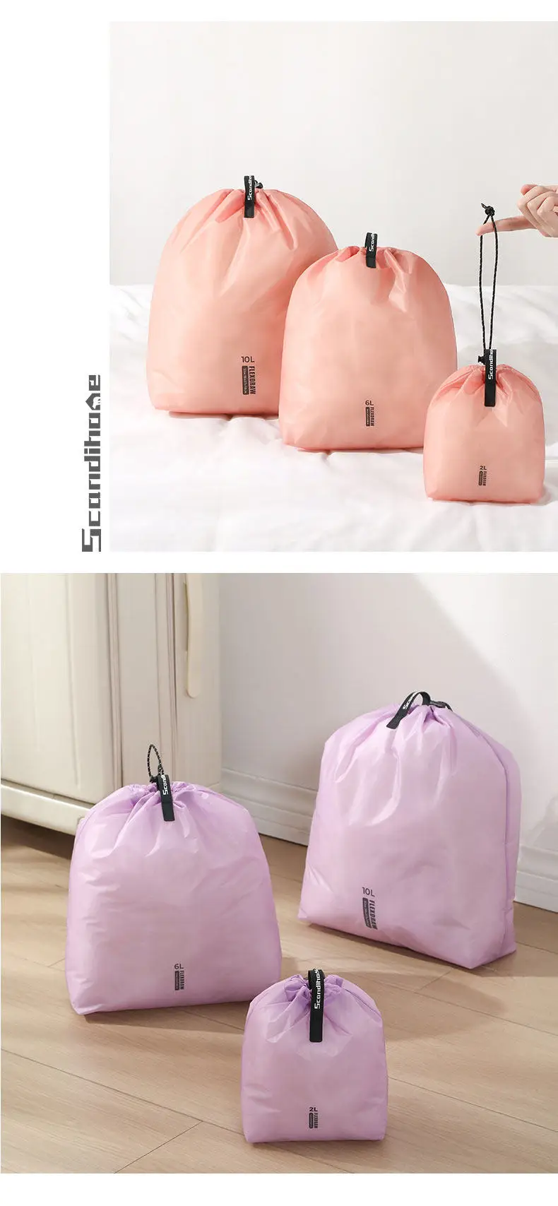 Reise-Aufbewahrungsbeutel mit Kordelzug, wasserdicht, leicht, für Kleidung, Verpackungswürfel, Organizer, mehrere Größen, für Socken, Schuhe, Gepäck – Detail 18