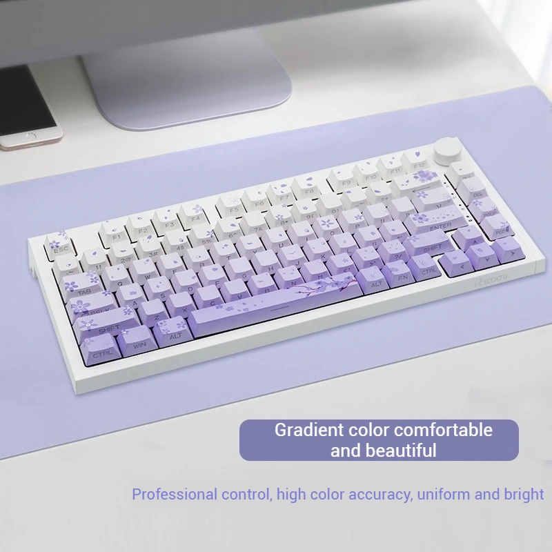 Nuevas teclas de cinco caras sublimación caliente Pbt grabado lateral translúcido teclado personalizado teclas púrpura fresco gradiente 131 teclas