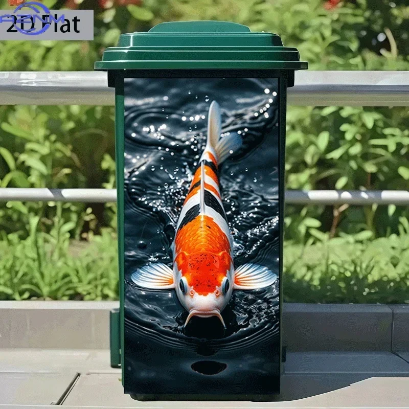 2D 1PCPrinting Trash Can Sticker ×cm Koi Fish Leaping Over Water Themed Design Self-Adhesive Wall Decal Wallpaper for Kitchen