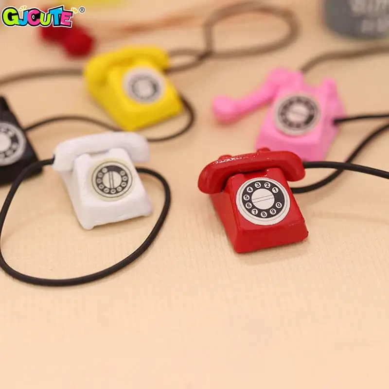 1:12 Dollhouse Miniature Vintage Phone Model Simulation Mini Retro Telephone Doll Furniture Decor Accessories For Kids Toys Gift