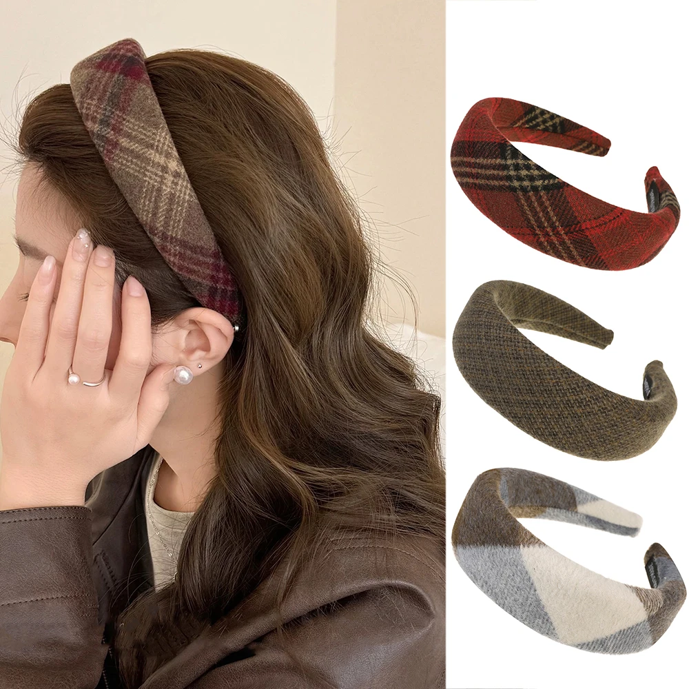 

Осенне-зимняя тканевая клетчатая губка, толстая повязка на голову, женская модная повязка для волос, аксессуары для волос
