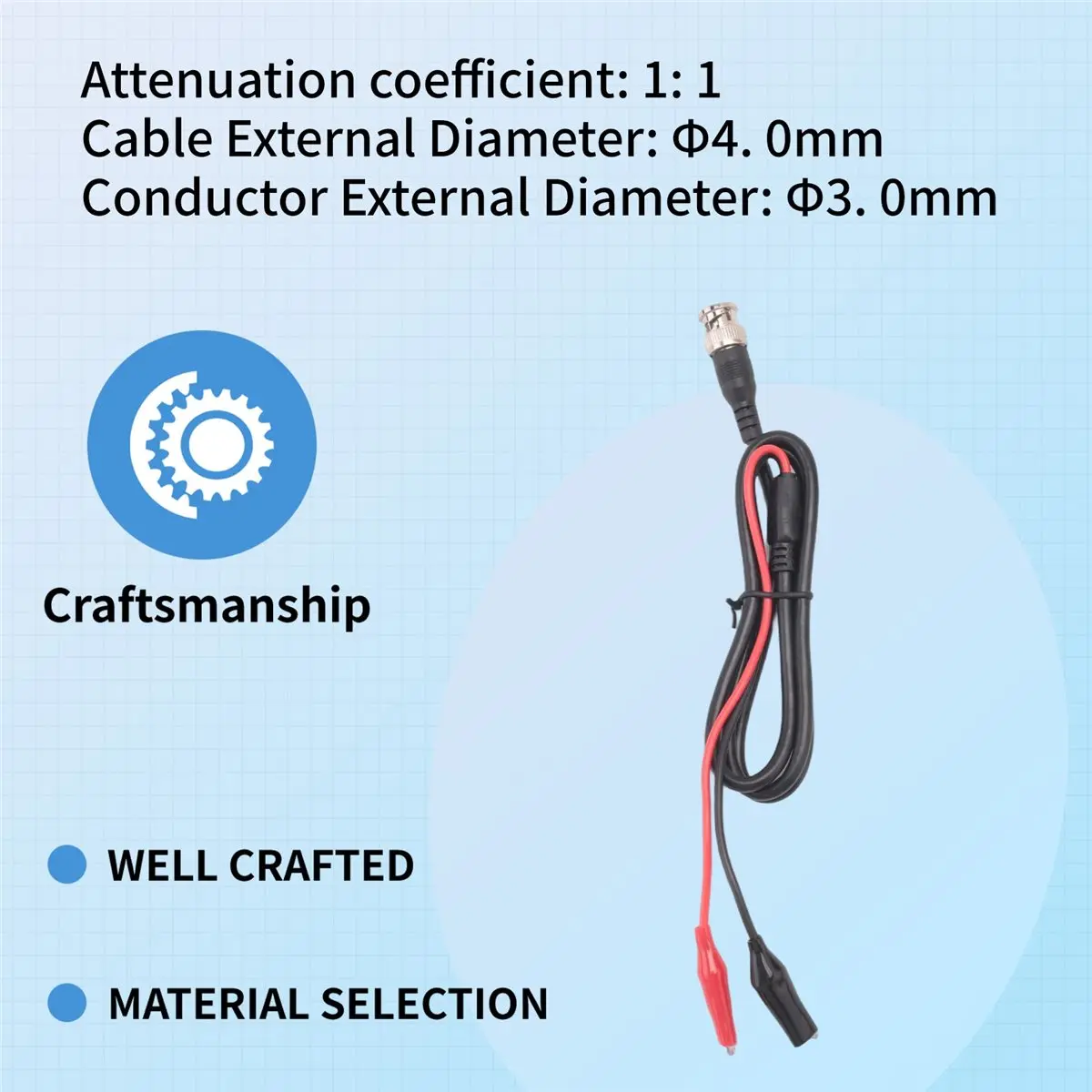 #47Z BNC Male Double Dot Crocodile Oscilloscope Lead Test Probes Cable 1M,Double Crocodile Lead Test,(PVC)