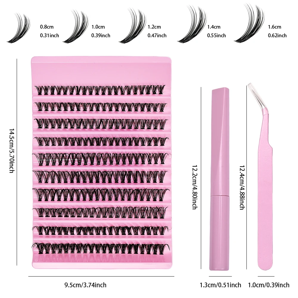 Eyelash Extension Kit 200 Clusters False Lashes DIY Lash Clusters Mix Length and Adhesive and Tweezers