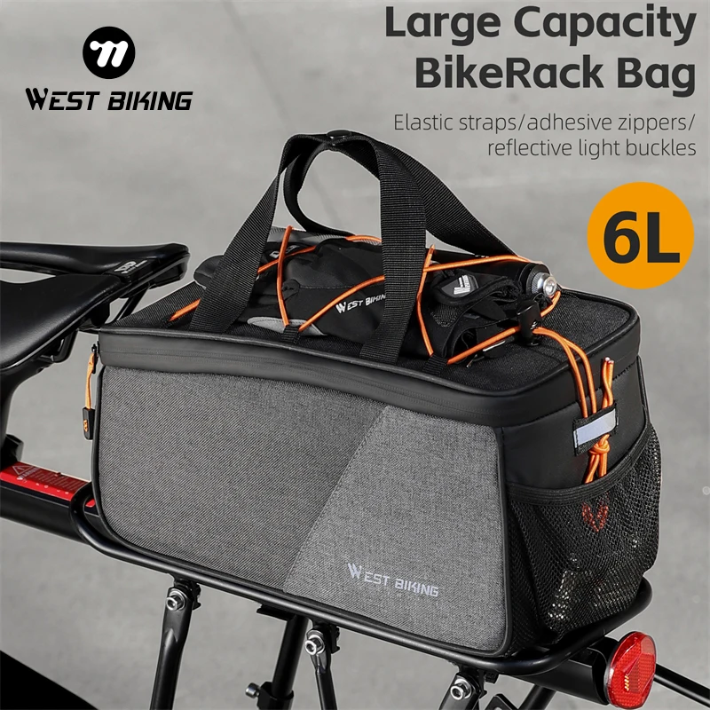 WEST BIKING Bicycle Rear Rack Bag 6L PVC Carrier Tail Bag With String Bag Storage Drawstring Trunk Bag Cycling Travel Hand Bag