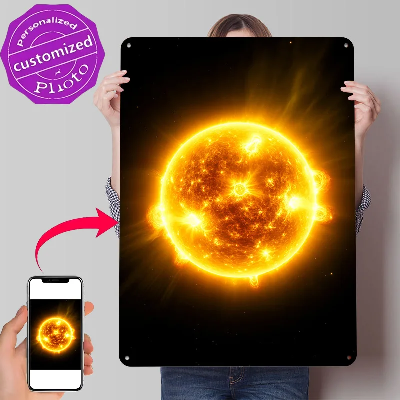 Solar Inferno – Photorealistic Majesty 3D Printed Texture Poster Personalized Wall Art Retro Metal Tin Signs for Desk Decor Room