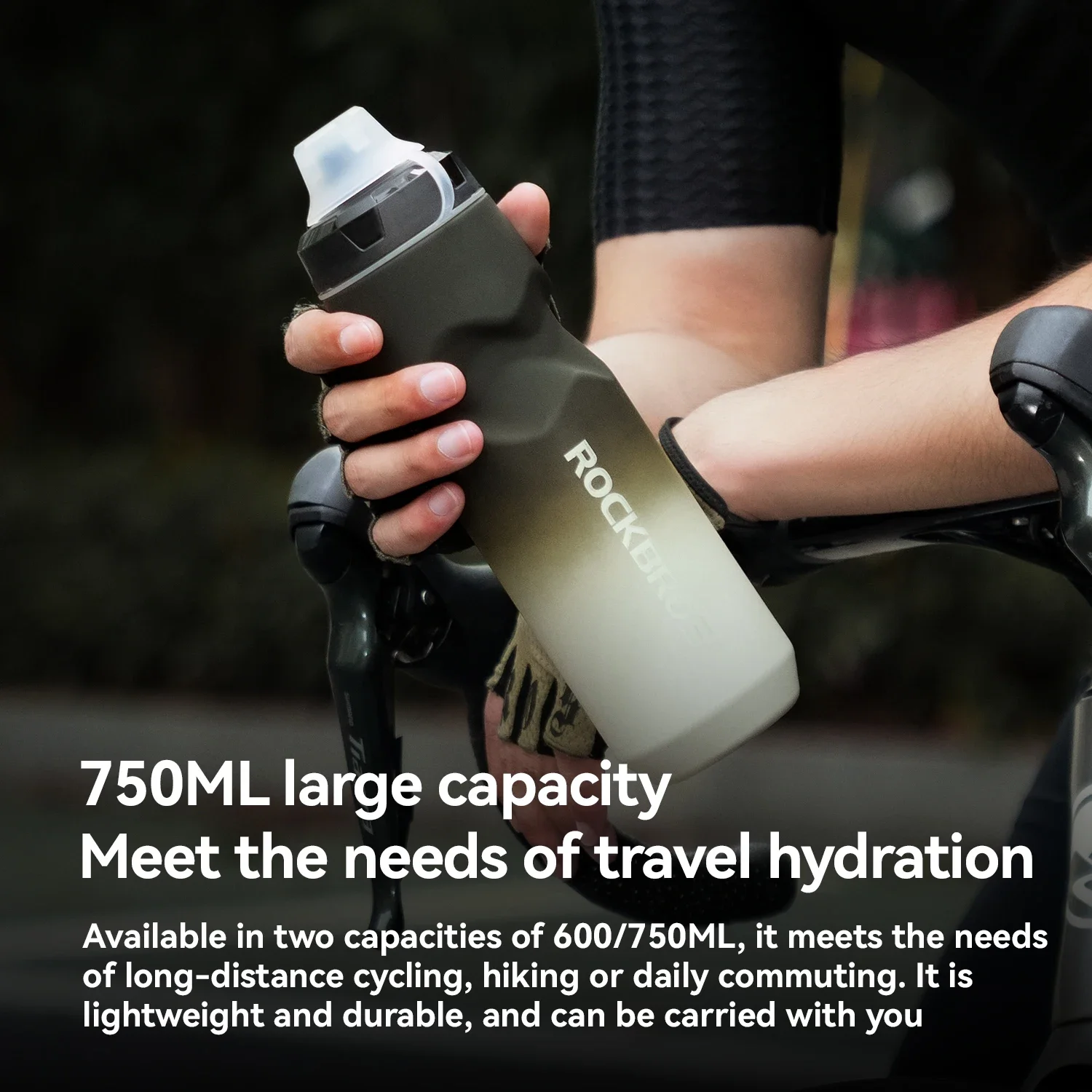 ROCKBROS Bicycle Water Bottle 600/750ML capacity PP5 Leak-proof Squeeze Bottle Non-Slip with Dustproof Cover Sports Kettle