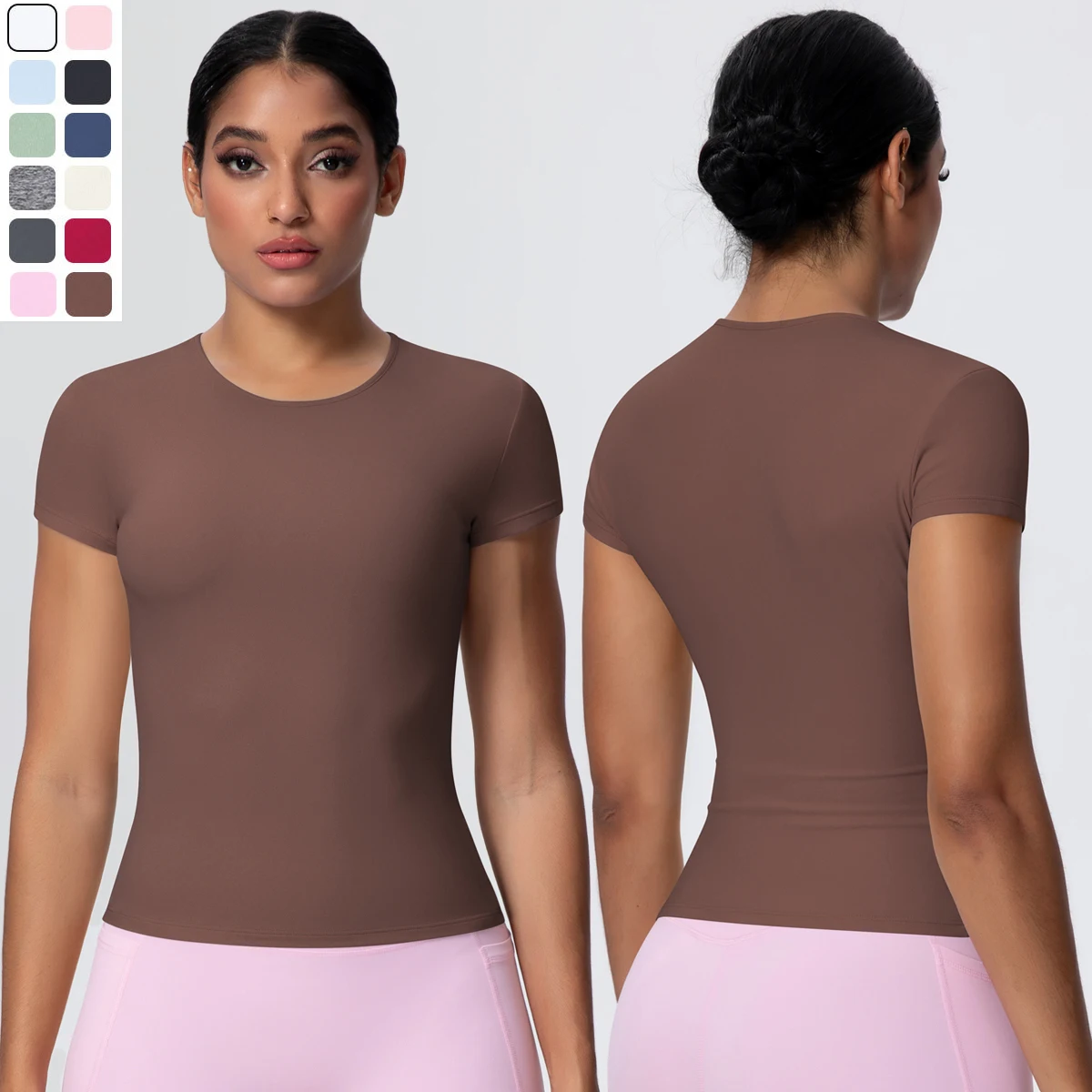 1-teiliges, schnell trocknendes, atmungsaktives Yoga-T-Shirt, Sport, Laufen, schlankes Damen-Workout-Top, einfarbig, Fitness-Trainings-Top, kurze Ärmel