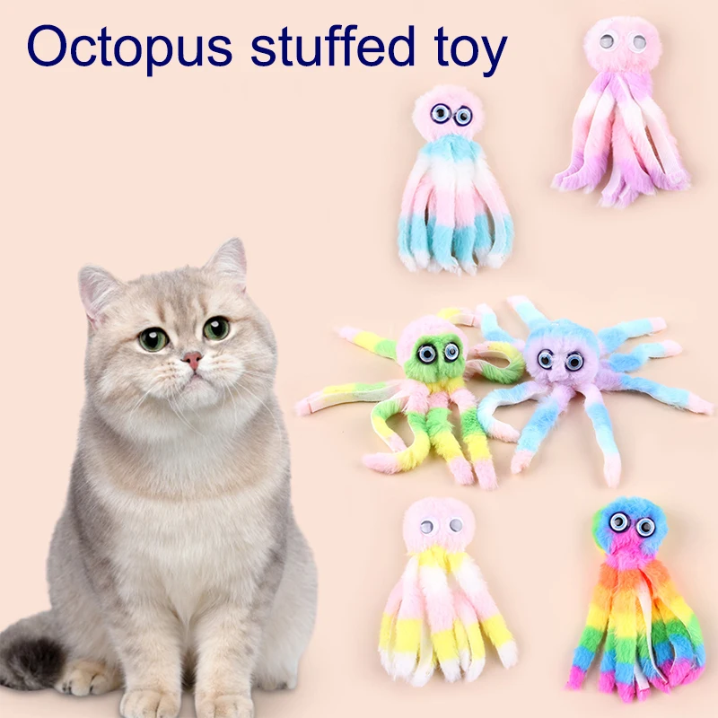 Cat Toys Cute Cartoon Octopus Plush Toy Bite Resistant Teeth Interactive Cat Toys Teasing Sticks Changing Heads Pet Supplies