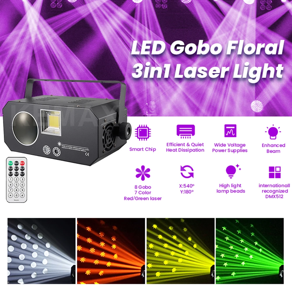 3in1 Party Light 80W Remote Control Beam Strobe LED Pattern DJ Equipment Disco Stage Effect Lights For Bar Club Events Dance