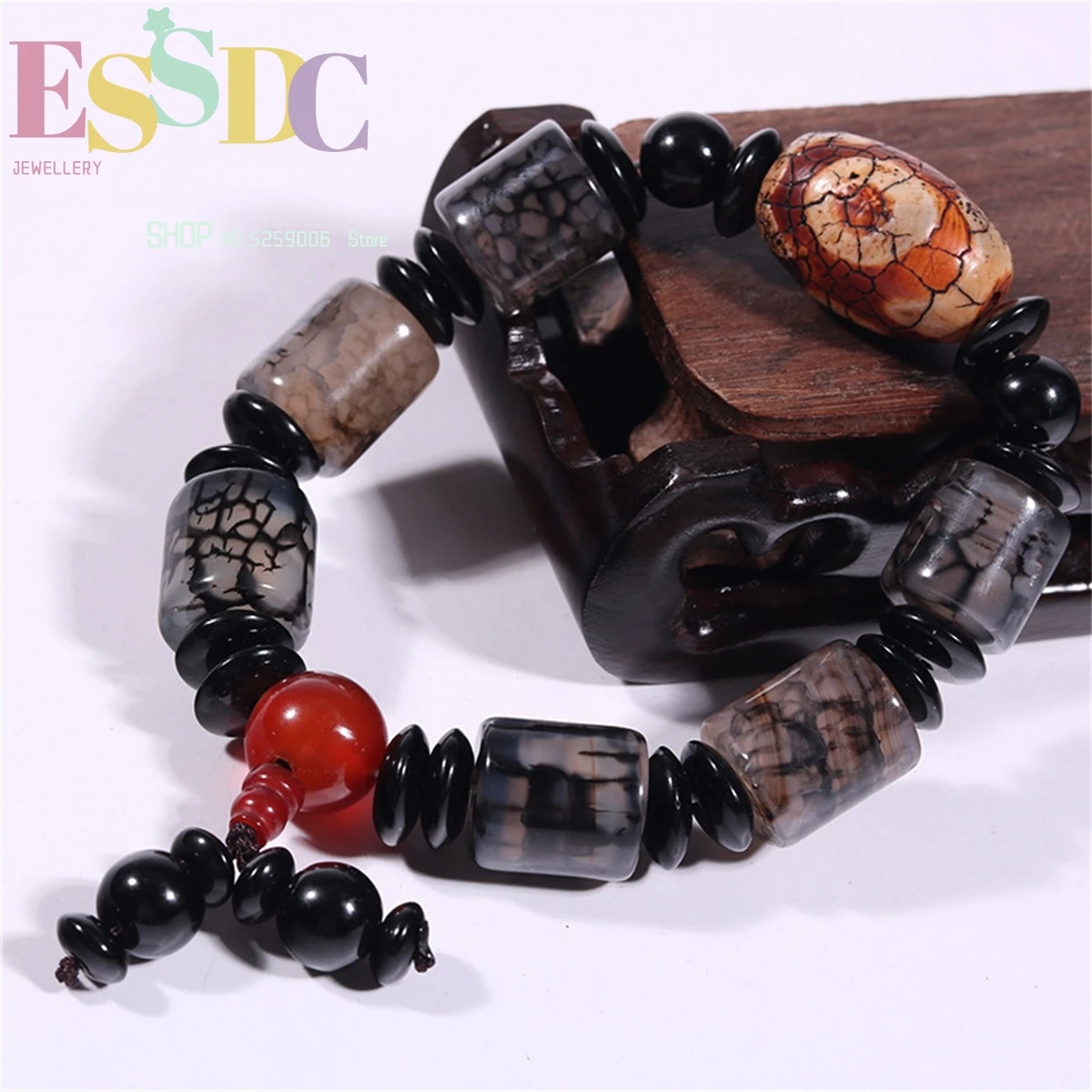 Classic Natural Ice Cracked Agate Dzi Bead  Tibetan Three Eyes Carnelian Men's Vintage Bracelet Jewelry Wholesale  Personality