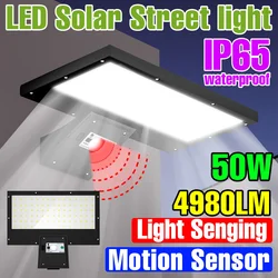 LED Solar Outdoor Street Lamp IP65 Waterproof Floodlight Motion Sensor Sensing Auto On/Off Garden Pathway Lights Cold/Warm White