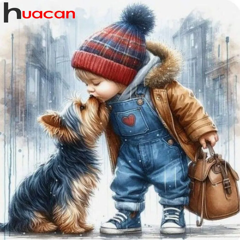 Huacan süßer Junge DIY Diamant Malerei 5D voller Bohrer Fantasie Cartoon Hund Stickerei Strass Handwerk Home Decor Kinder Geschenk