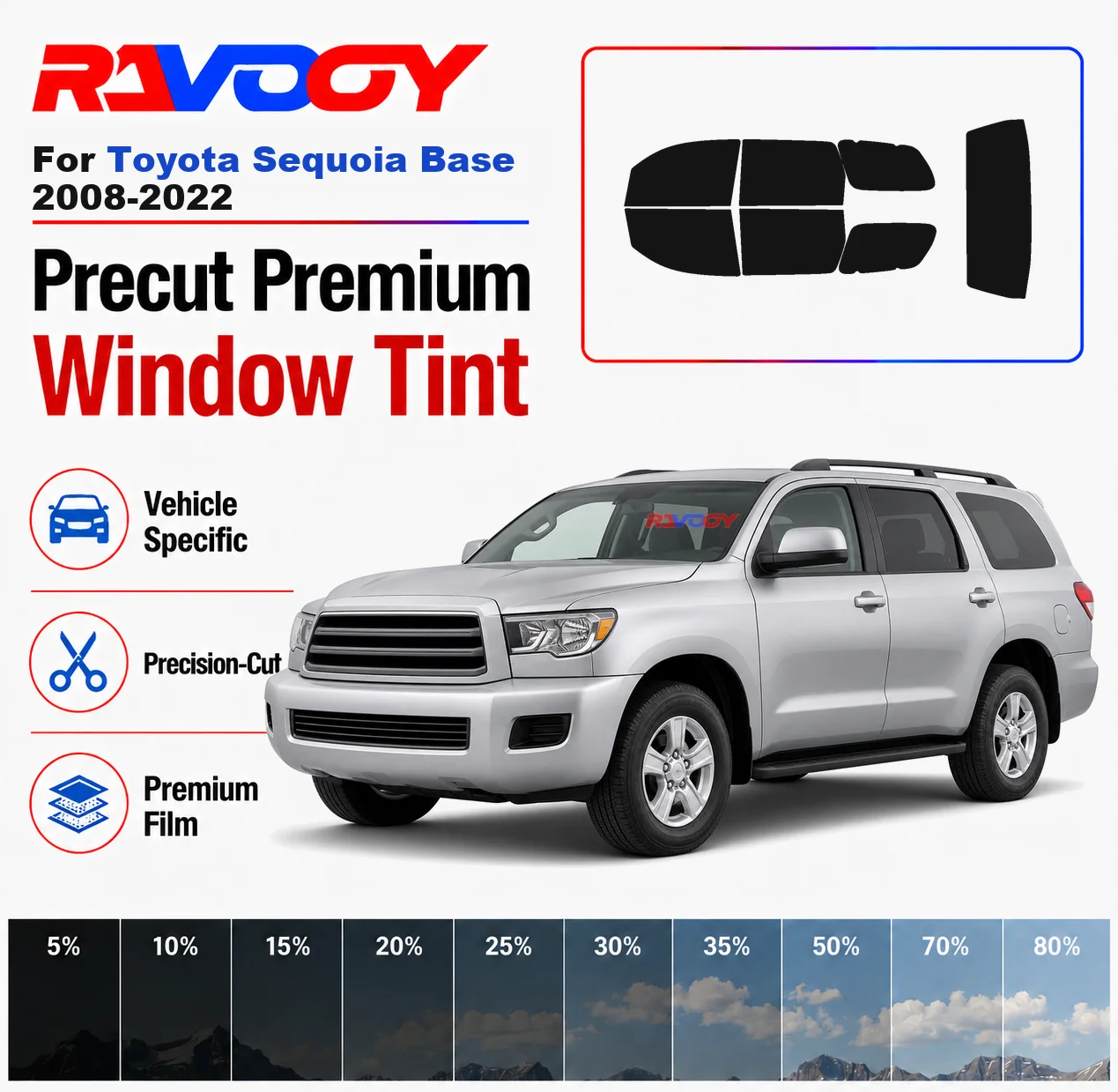 

Premium Precut Window Tint Kit Front Rear Windows Rear Windshield For Toyota Sequoia Base 2008-2022 Car Solar Nano Ceramic Film
