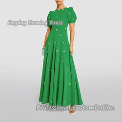 Heyday Scoop Neckline Saudi Arabia Short Sleeves A-Line Prom Gown Crepe Ruffle Ankle Length Elegant luxury Dress For Women 2024