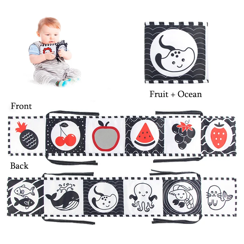 Baby Cloth Book 0 12 Months Newborn Bed Sticker Crib Bumper Education Sensory Toys Montessori Soft Black and White Quiet Book