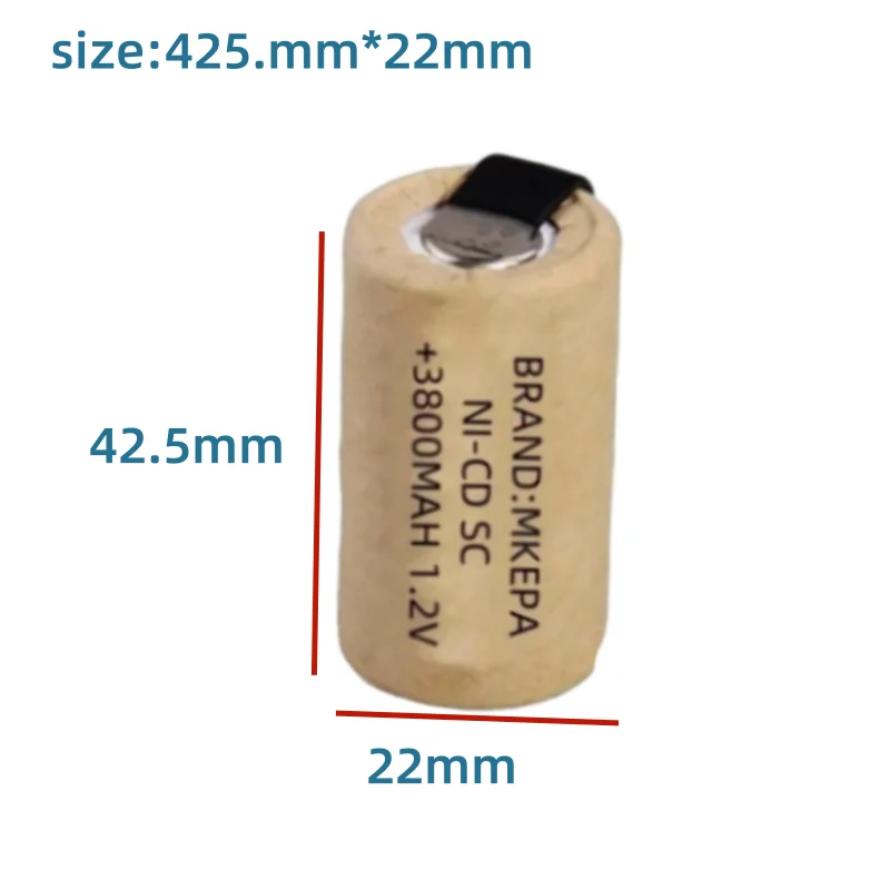 Screwdriver Electric Drill SC Batteries 1.2V 3800mAh Sub C Ni-Cd Rechargeable Battey With Tab Power Tool NiCd SUBC Cells.