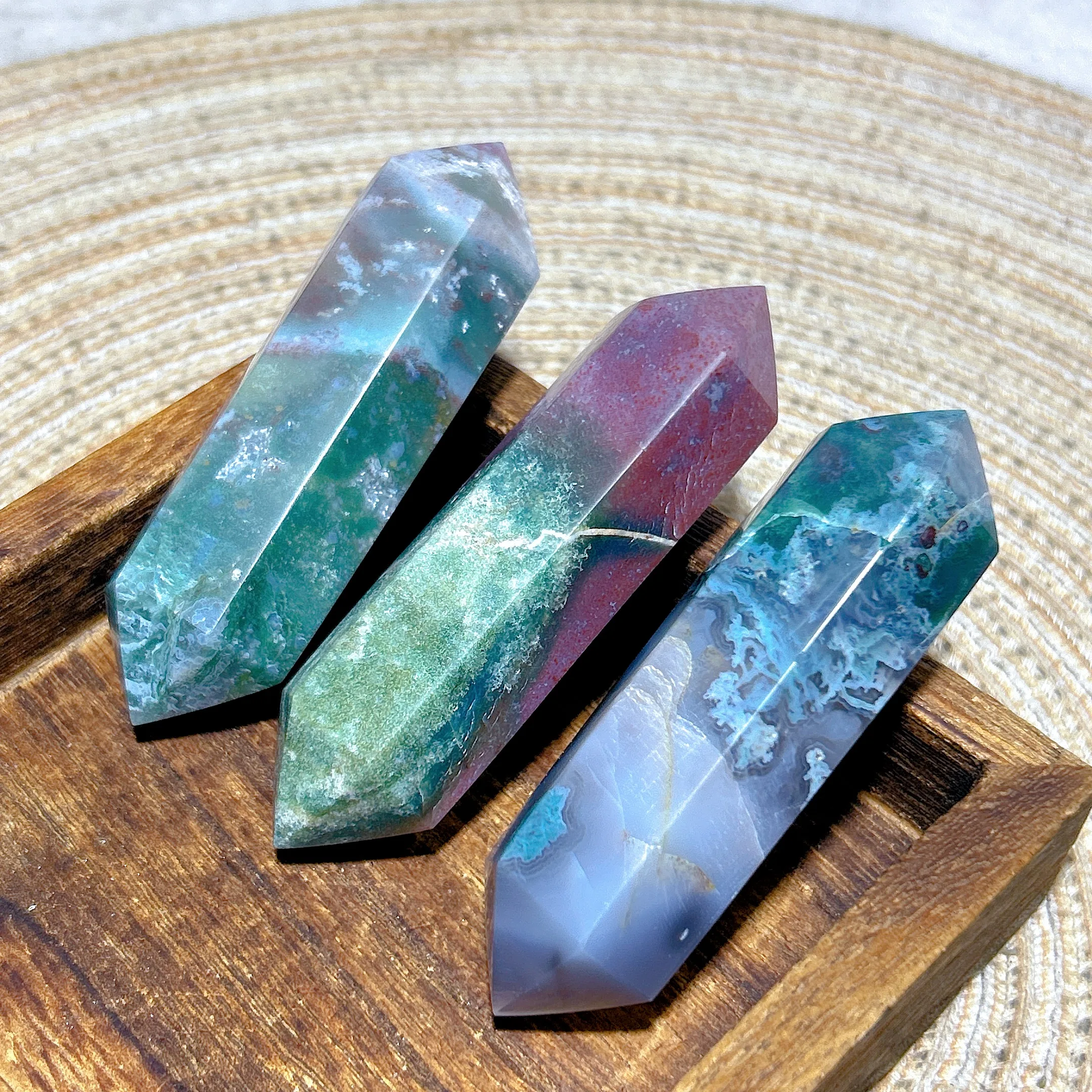 Natural Crystal Ocean Jasper Double Point Tower Healing Gemstones Reiki Mineral Energy Home