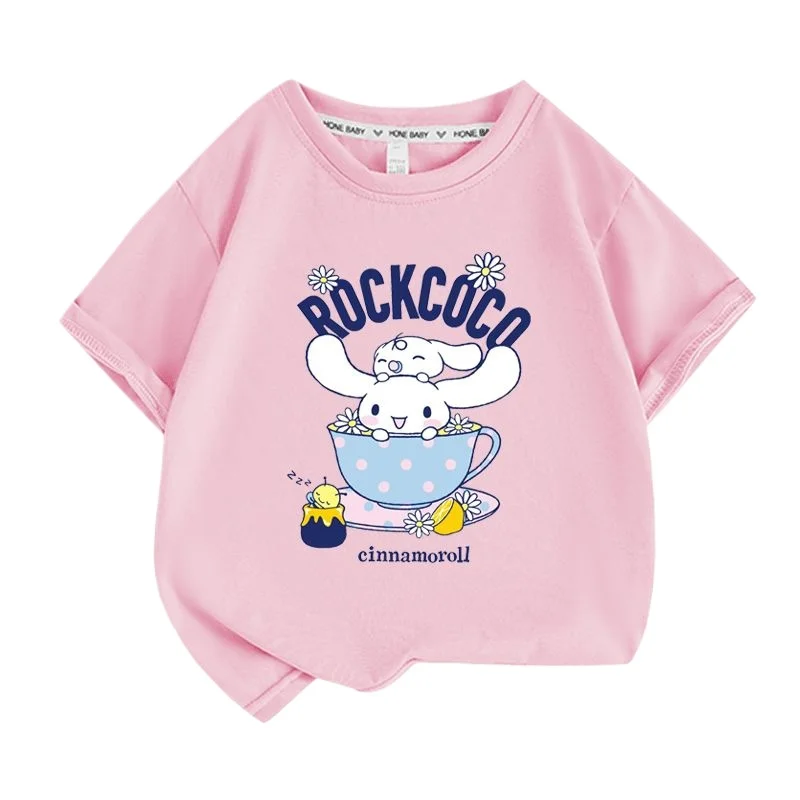 

Детская футболка, новинка лета, 100% хлопок, с принтом Sanrio Yuguigou, мужская и женская, милая, стильная, свободная футболка для родителей и детей
