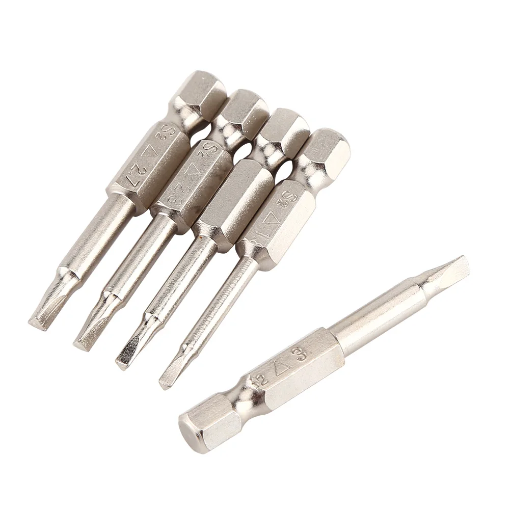 5Pcs/lot S2 Steel Magnetic Triangle Head Screwdriver Bits 50mm 1/4 Hex Shank Nozzle Pneumatic Screwdriver Electric Head