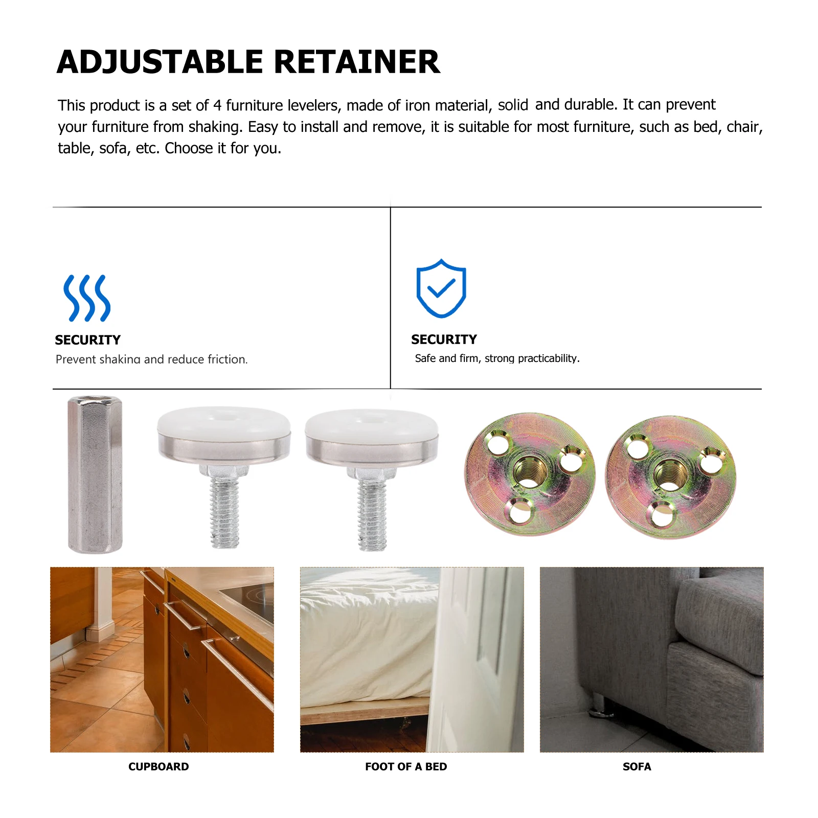 

4 pcs Anti-shaking Stabilizer 38mm-46mm 75mm-93mm Adjustable Bed Fixtures Shockproof Stainless Steel Furniture Legs Protectors