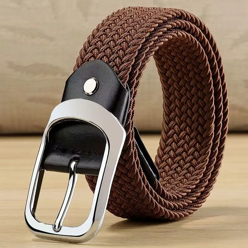 

2024 105cm Brown Universal Men Women Woven Elastic Belt Canvas Non porous Casual Interspersed Breathable Comfortable match All