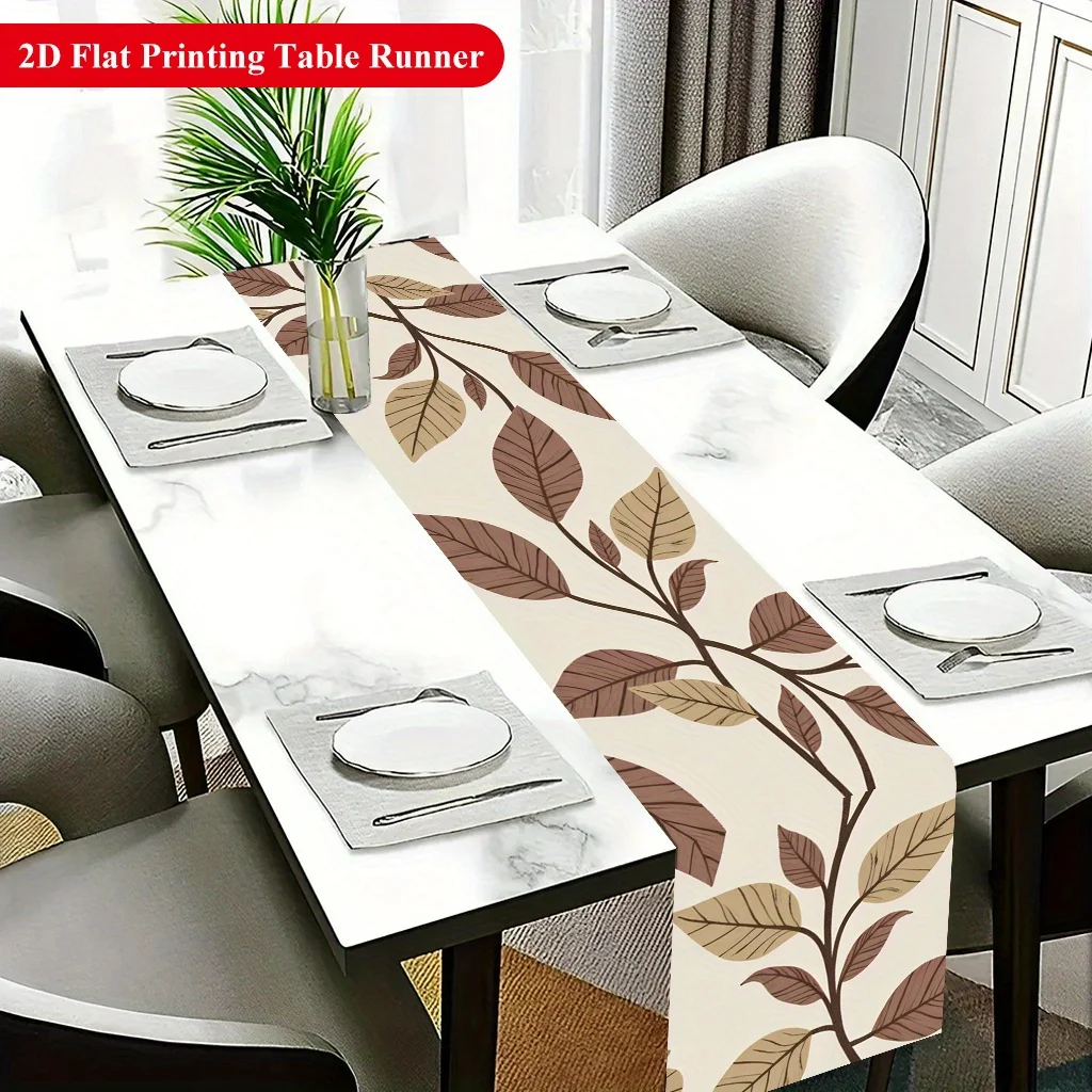 1pc Brown Branch And Leaf Table Runner Holiday Party Decorative Cloth for Home Kitchen Dining Office Living Room Coffee Table