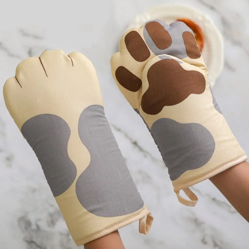 BBQ Gloves Anti-scalding Cat Paws Oven Mitts Heat Resistant Cotton Lined Microwave Mitt Insulated Heat Thickened Potholder Bowl