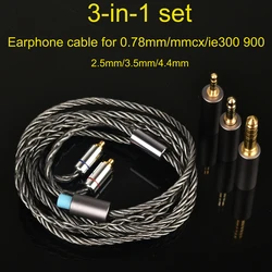3-in-1 Earphone Upgrade Cable【3.5mm/2.5/4.4mm】Interchangeable audio plug 0.78mm ie300/900 QDC MMCX silver plated headphone cable